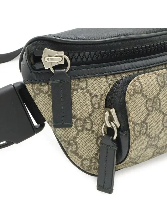 Gucci GG Supreme Belt Bag Waist Pouch Leather Beige Black - Picture 7 of 8